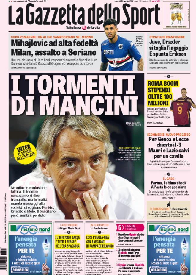 Rassegna stampa 14 agosto 2015: prime pagine Gazzetta, Corriere e Tuttosport